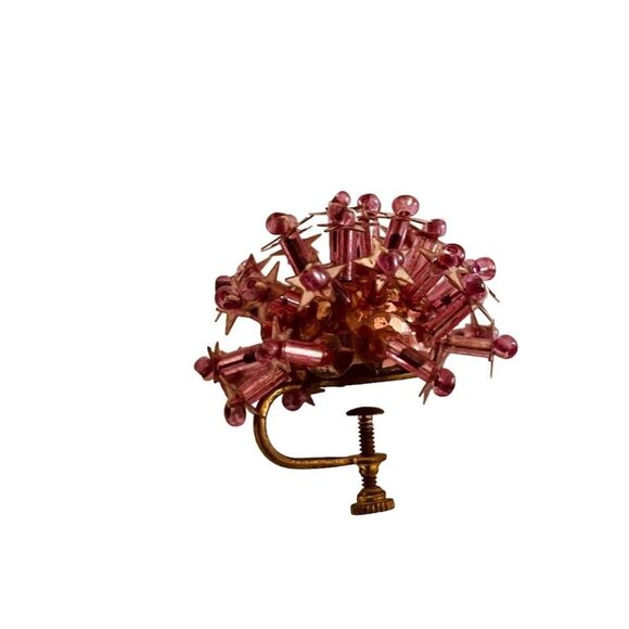 Vintage Screw Back Earrings Sequin and Bead Pink and Gold Cork 1" - Picture 7 of 10